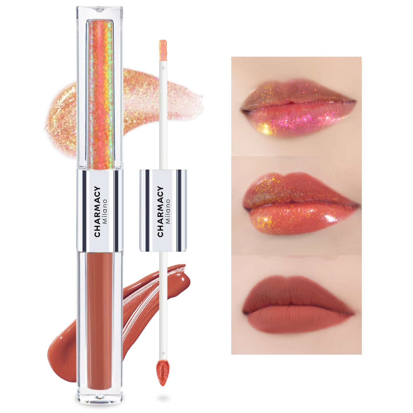 CHARMACY Multichrome Double Head Non-Stick Lip Gloss, Metallic Colourful Lip Glaze, Anti-transfer, Long Lasting Waterproof Liquid Lipstick Makeup (#05)
