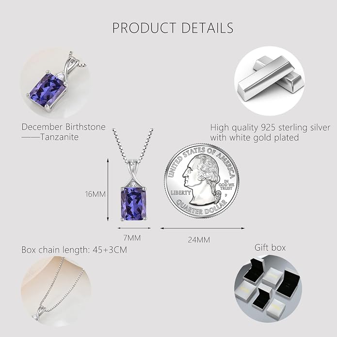Fahonie 925 Sterling Silver Birthstone Necklace Jewelry Gift for Women Sister Wife Girlfriend Her