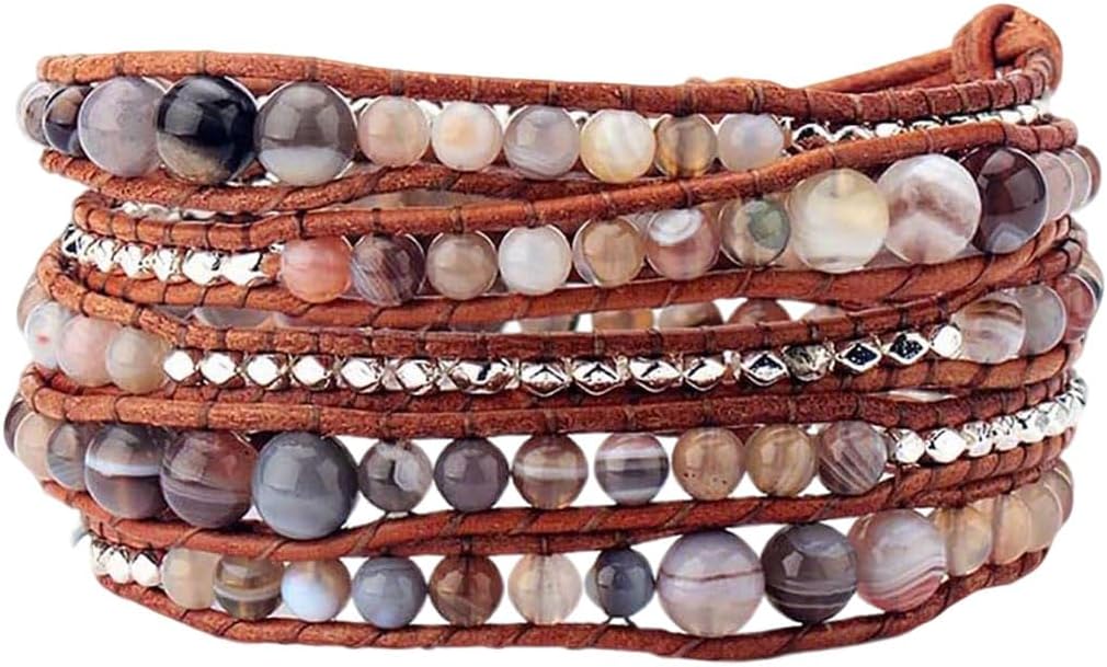 Boho Wrap Bead Bracelet for Women - Handmade Adjustable Natural Stone Beaded Bracelets Yoga Healing Bracelet Bangle Hippie Jewelry