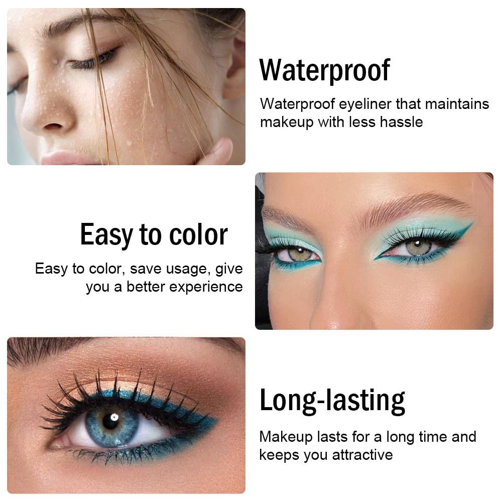 evpct 3Pcs Sky Sea Teal Blue green Gel Glitter Eyeliner Pencils Set for Women, Waterproof Smudge Proof lapiz de ojos delineador de ojos contra el agua Eye Liner Makeup 09 11 15