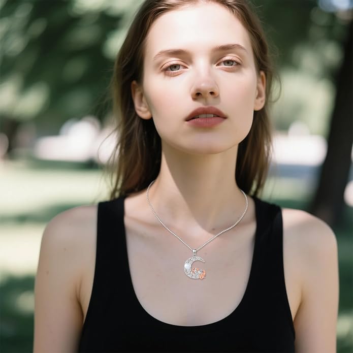 Crescent Moon Necklace with Unicorn, 925 Sterling Silver Natural Moonstone Pendant, Celestial Fantasy Jewelry Gift for Women