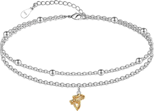 CHIC & ARTSY 925 Sterling Silver Ankle Bracelets for Women, Adjustable Layered Foot Chains with Nature & Symbol Charms, Lightweight Comfort Fit Boho Beach Everyday Jewelry