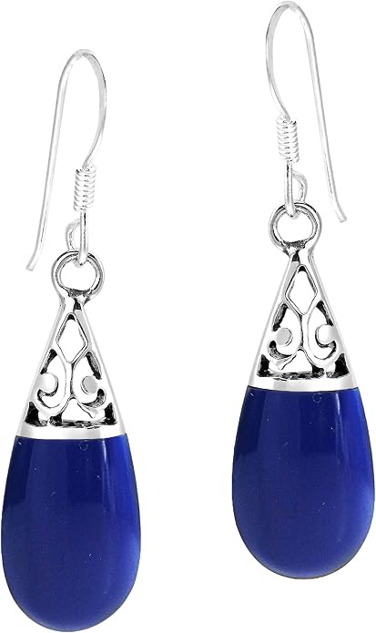 AeraVida Filigree Swirl Teardrop Simulated Blue Lapis-Lazuli Inlay .925 Sterling Silver Dangle Earrings | Classic Sterling Silver Dangle Earrings for Women | For Mother’s Day