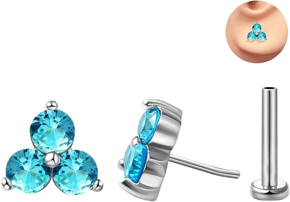 FANSING Cartilage Earring Tragus Stud Trio CZ Stone Flat Back Earring for Helix Conch Threadless Push Pin Labret Stud