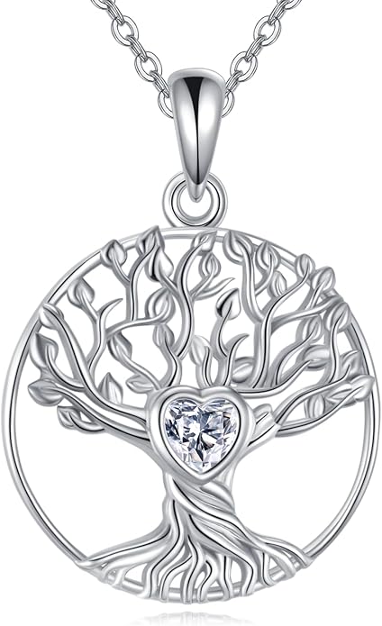 VONALA Tree of Life Necklace 925 Sterling Silver Abalone/Crystal Celtic Knot Family Tree Filigree Pendant Necklace Tree Jewelry Gift Women