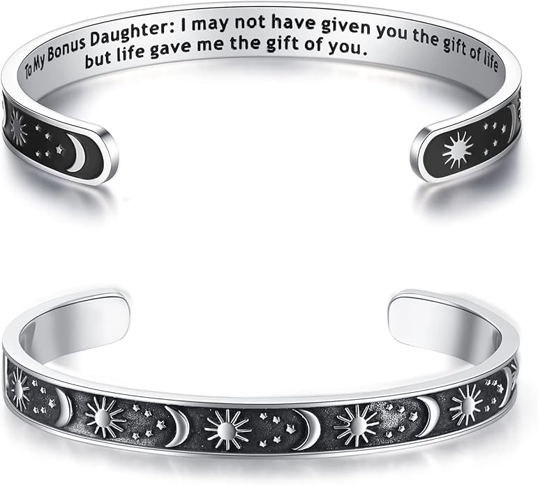 TONY & SANDY Inspirational Bracelets for Women Teen Girls Personalized Gifts for Daughter Granddaughter Mom Sister Friends Stainless Steel Engraved Cuff Birthday Easter Christmas