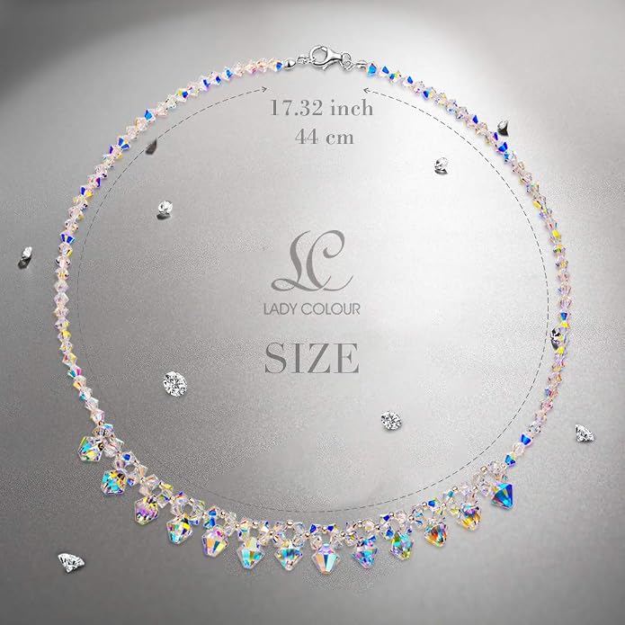 LADY COLOUR Necklace for Women Colorful Pendant Necklace for Teen Girls Crystals for Aurore Boreale Jewelry for Daughter from Dad Gifts for Wife Choker for Party