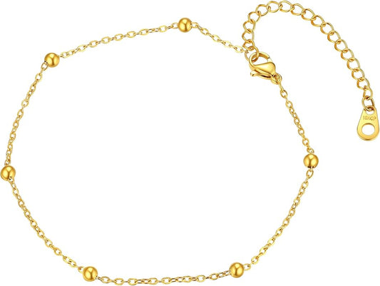 ChainsPro Anklets for Women Waterproof, Adjustable Stainless Steel/ Sterling Silver/14K Gold Plated Ankle Bracelets for Women, Non Tarnish Layered Anklets Beach Jewelry Gifts for Swimming & Daily Wear (Send Gift Box)