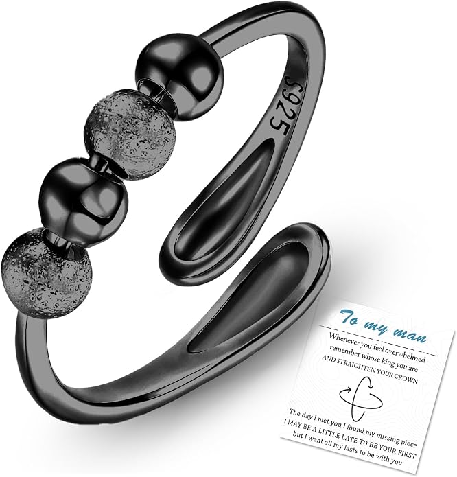 HEEYA Anxiety Rings for Women,Sterling Silver Rings to my Daughter,Adjustable Stress Spinner Ring with Beads,Anxiety Fidget Ring for Women,Thumb Jewelry for Birthday,Christmas with Gift Card