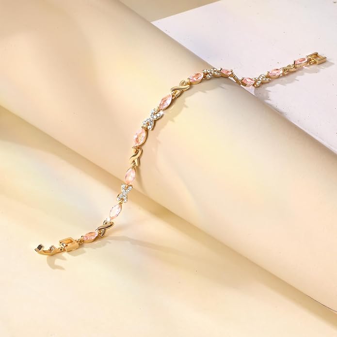 Richapex Diamond Tennis Bracelet for Women, Eternity Bracelet Blue Cubic Zirconia, Sapphire Bracelet, 18K Gold Plated Hypoallergenic Bracelets -7.48inch/190mm