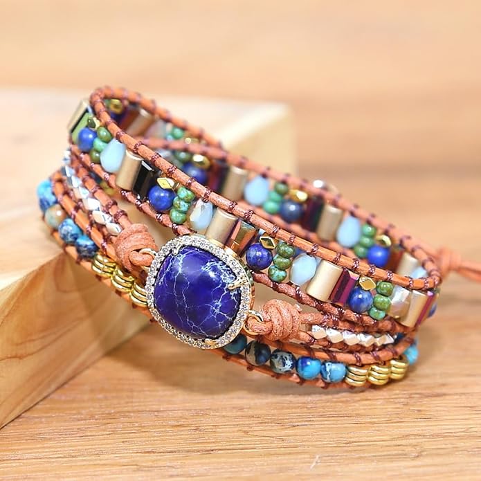 Women Wrap Bracelets Boho Natural Stone Jasper Turquoises Strand Bracelet Jewelry Collection
