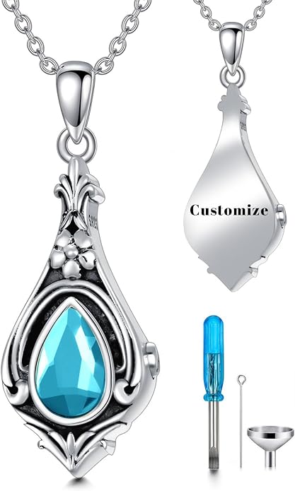 Seiyang Urn Necklace for Ashes 925 Sterling Silver with Birthstone Cremation Jewelry Keepsake Ashes Pendant Necklace Memorial Jewelry for Women Loved One