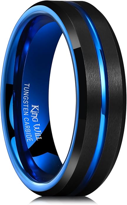 King Will Tungsten Carbide Wedding Band for Men Women-6/8/10mm Width Multicolor Available with Grooved Center Wedding Ring Suitable for Work, Gym Comfort Fit Size 4-16