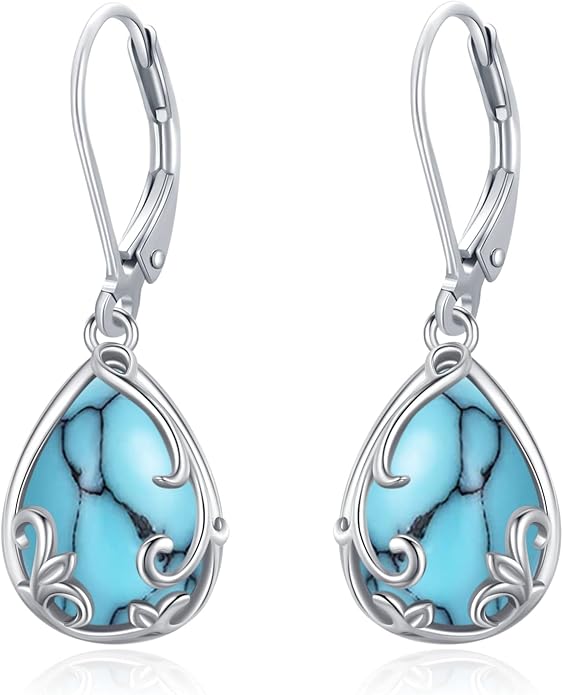 Dangle Earrings Sterling Silver Moonstone/Turquoise/CZ/Crystal Earrings for Women Tree of Life Animal Filigree Leverback Earrings Jewelry Gifts