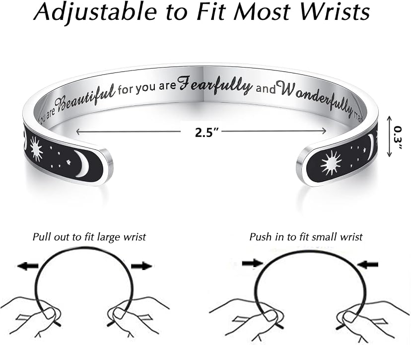TONY & SANDY Inspirational Bracelets for Women Teen Girls Personalized Gifts for Daughter Granddaughter Mom Sister Friends Stainless Steel Engraved Cuff Birthday Easter Christmas