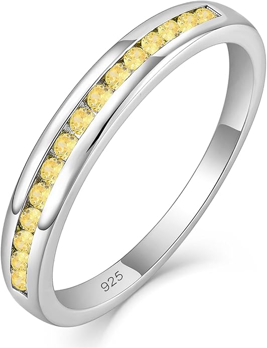 YL Stackable Rings 925 Sterling Silver Halo Birthstone Eternity Bands Jewelry for Women