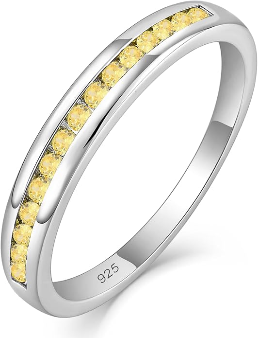 YL Stackable Rings 925 Sterling Silver Halo Birthstone Eternity Bands Jewelry for Women