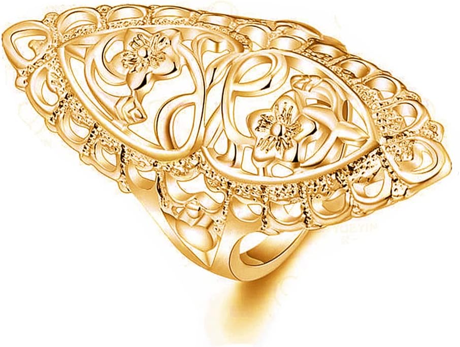 Rings for Women Summer Boho Rings Filigree Flower Ring Chunky Gold Ring Full Finger Rings Wide Band Womens Rings for Cocktail Party Birthday Gifts Statement Rings for Women