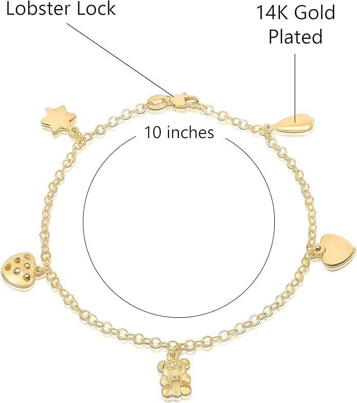 Savlano 14K Gold Plated 10 Inches Pendant Charm Chain Summer Anklet for Women Comes With a Gift Box