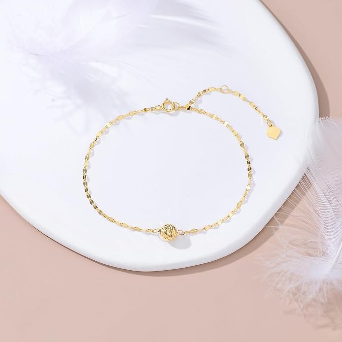 SISGEM Real 18k Gold Lip Chain Diamond-cut Bead Anklet for Women, 18 Karat Gold Lip Chain Ankle Bracelets for Her, 9.4-11 Inches