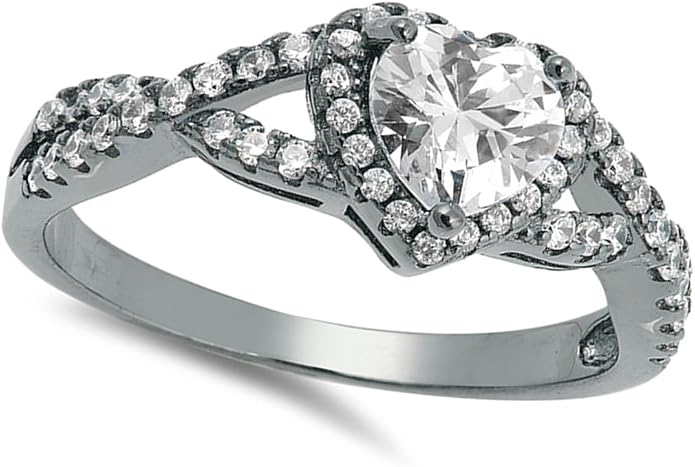 CHOOSE YOUR COLOR Sterling Silver Heart Halo Promise Ring