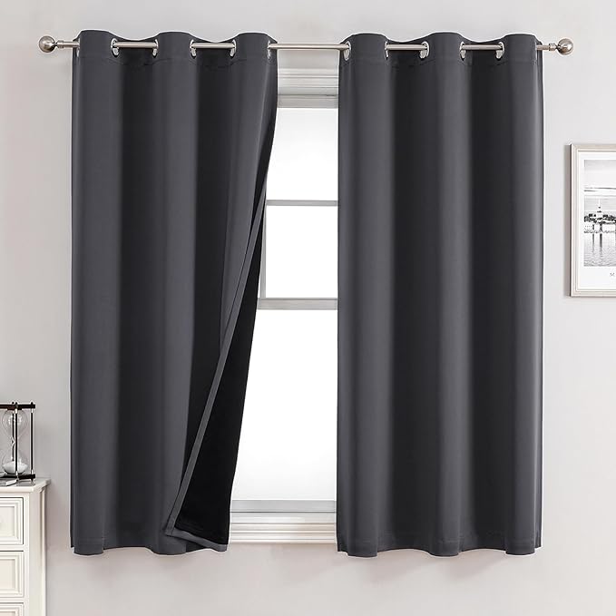 ChrisDowa 100% Blackout Curtains for Bedroom 54 Inches Long 2 Panels Set | 2 Thick Layers, Thermal Insulated, Light Blocking, Grommet, Window Treatment, Living Room Drapes, Dark Grey, 42 x 54 Inch