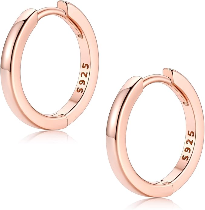 FaithHeart 925 Sterling Silver Huggie Hoop Earrings, Silver Small Hoop Earring for Women, 14K Gold/Black/Rose Gold Hypoallergenic Cartilage Earrings for Women 6/8/10/12/14/16/18/20mm