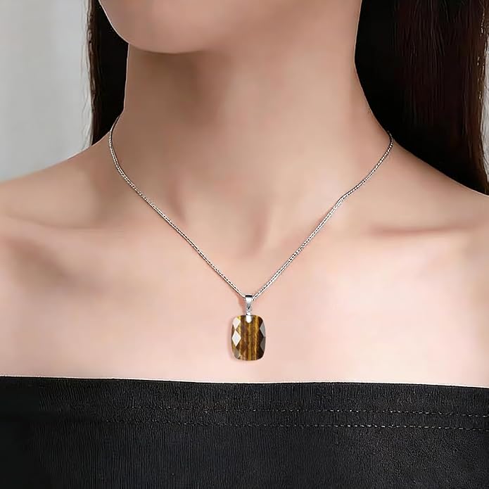 iSTONE 925 Sterling Silver Natural Crytral for Womens Pendant Necklace, Gemstone Birthstone with 17.8" Silver Chain Ladies