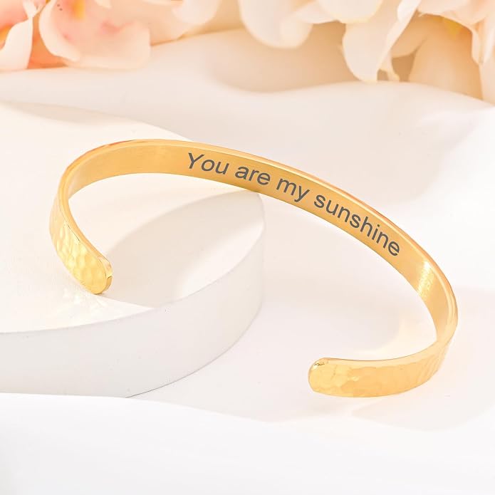 Inspirational Bible Verse Cuff Bracelet for Women, 18K Gold Plated Hammered Bangle, Christian Faith Jewelry Gift, Adjustable Non Tarnish