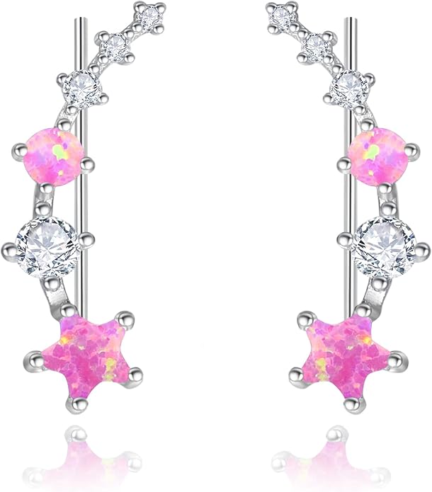 Dreamboat Star Ear Climbers Earrings for Women 925 Sterling Silver Star Ear Cuffs Crawler Earring Cubic Zirconia Climbing Jewelry Wedding Birthday Gifts