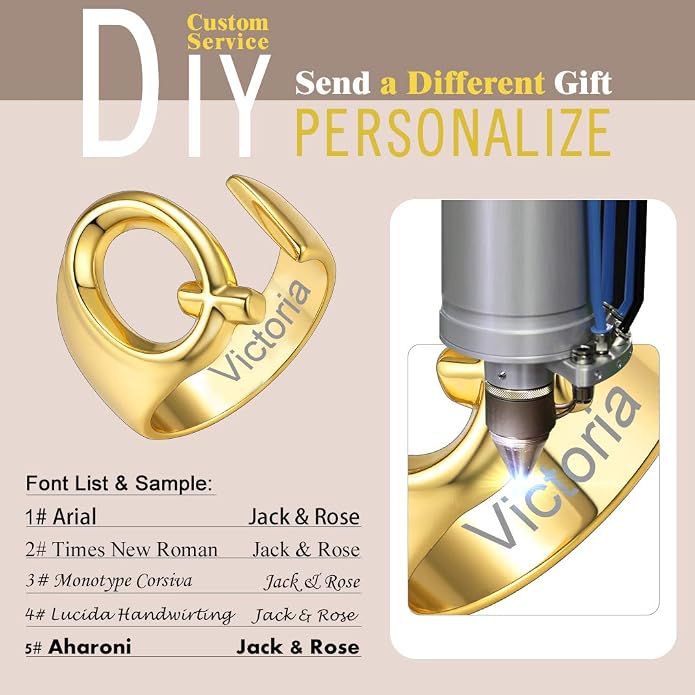 KeyStyle Bold Initial Letter Rings Adjustable, GoldChic Jewelry Women Gold Statement Ring Personalized Engraved Women’s Open Signet Ring for Party (Gold, White Gold, Black)