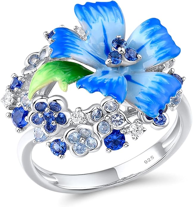 Santuzza 925 Sterling Silver Enamel Flower Ring for Women