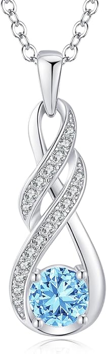 Birthstone Necklaces for Women 925 Sterling Silver Infinity Pendant Created Gemstone Jewelry for Her, 16"+2"