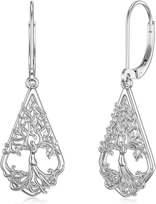 WINNICACA Sterling Silver Dangle Drop Earrings for Women Mom Flower Leverback Earrings Jewelry Christmas Anniversary Birthday Gifts