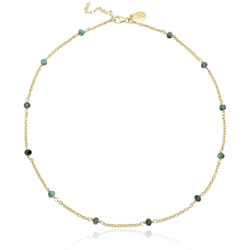 Emerald Necklace for Women, Premium Beaded Gold Necklaces for Women - Tarnish Free 18K Gold Vermeil Certified S925 Classic Statement Necklace Gold Jewelry for Women - Mothers Day Gifts for Mom Wife