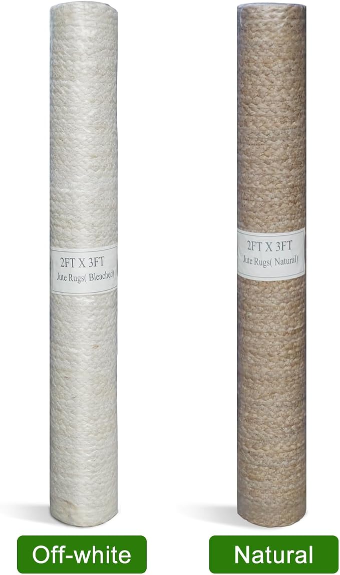 Shatex 2x3ft Handcrafted Braided Jute Rug, 100% Natural Jute Burlap Rug for Entryway and Hallway, Off-White