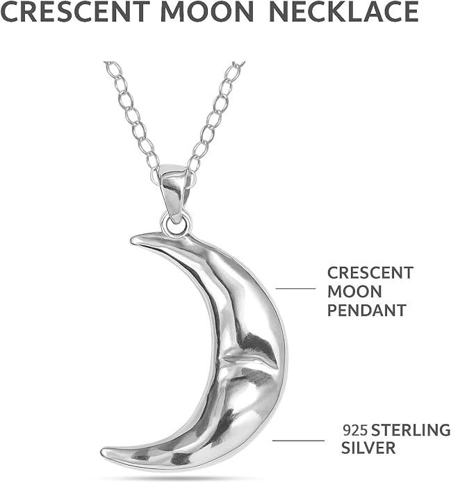 LeCalla 925 Sterling Silver Pendant Necklace | Crescent Moon and Star Necklace Jewelry | Handmade Charm Pendant Necklace for Women | Adjustable Chain Necklace Gifts for Women Valentine s Day, Mother s Day