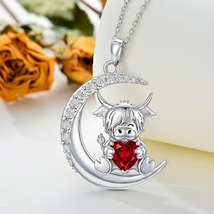 PROESS Animal Birthstone Necklace 925 Sterling Silver Otter/Axolotl/Hippo/Elephant/Dachshund/Monkey/Red Panda Pendant Necklace Animal Birthstone Jewelry Gifts for Women