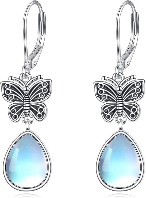 POPLYKE Dragonfly Butterfly Hummingbird Sunflower Earrings 925 Sterling Silver Abalone Shell Moonstone Leverback Earrings Jewelry