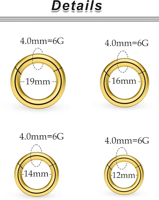 20G-2G Surgical Steel Hinged Clicker Septum Nose Rings Gauges Earrings Seamless Hoops Eyebrow Lip Ring Cliker Helix Tragus Daith Rook Earrings for Women Men
