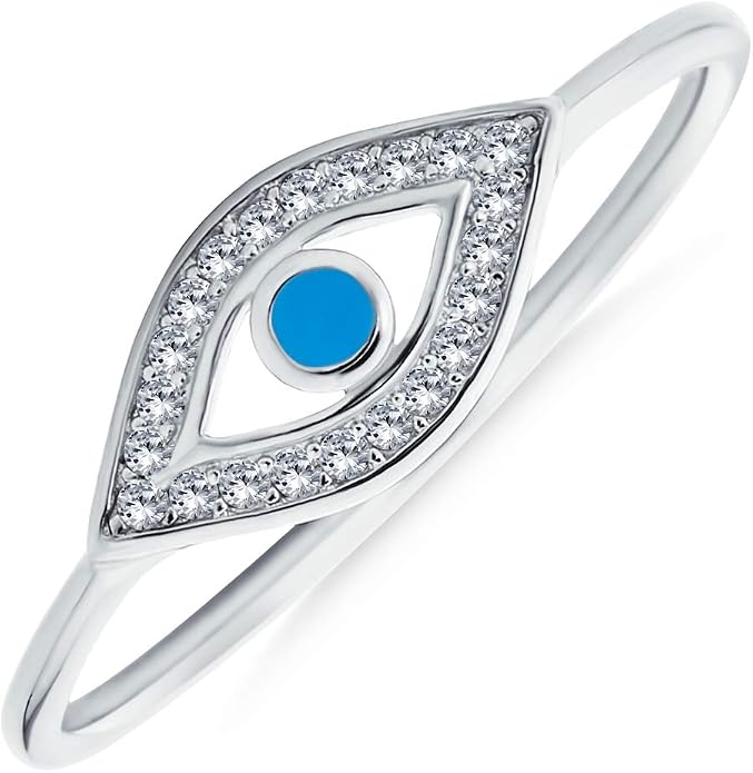 Bling Jewelry Minimalist 14K Rose Gold Plated .925 Sterling Silver Midi Knuckle 1MM Band Stackable Delicate CZ Halo Evil Eye Ring For Women Teen