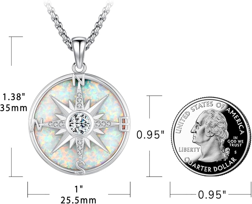 Compass Necklace for Women Men 925 Sterling Silver Pendant Urn Necklaces for Ashes Picture Locket Necklace Anchor Necklace Viking Necklace Crystals CZ Moonstone Abalone Shell Turquoise Compass Jewelry