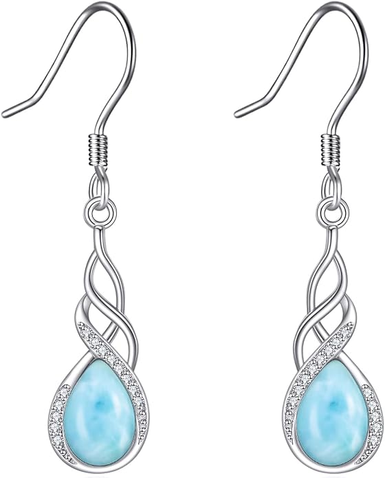 Larimar/Turquoise/Moonstone/Black Onyx/Abalone Shell Earrings for Women Sterling Silver Drop Earrings Jewelry Gift for Women