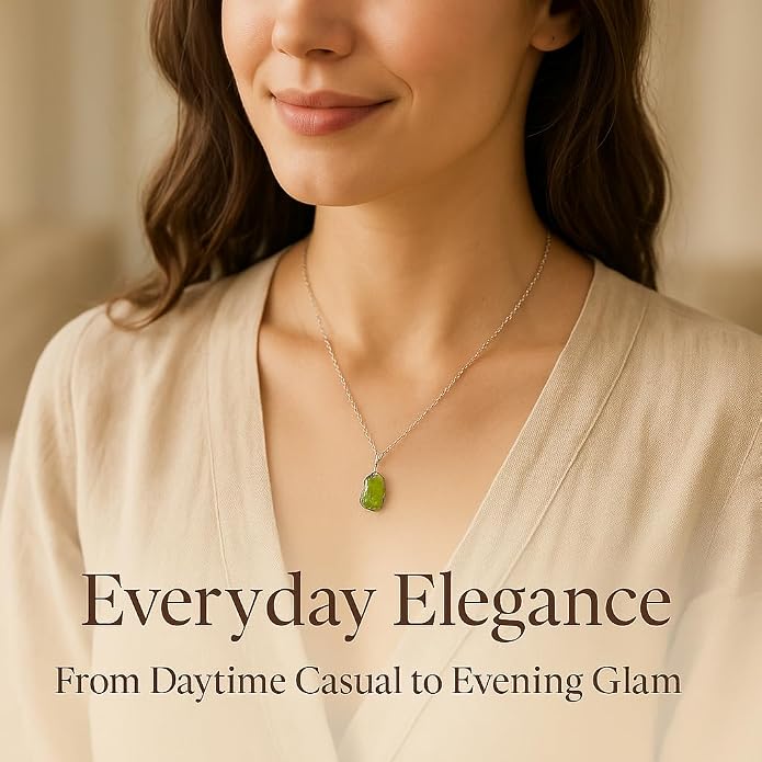 Raw Birthstone Crystal Necklace for Women, Hypoallergenic 925 Sterling Silver Pendant, Adjustable 16+2" Silver Chain, Light Natural Gemstone Jewelry for Everyday Wear & Gift for her & him