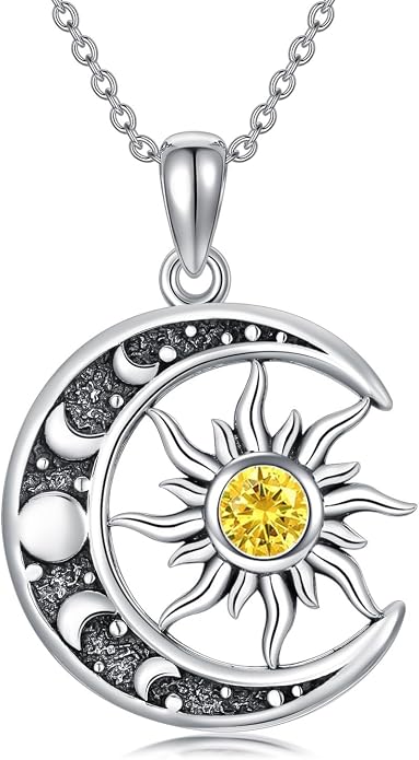 Sun and Moon Necklace 925 Sterling Silver Sun Moon Pendant Gemstone Jewelry Gifts for Women