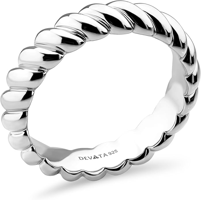 DEVATA Gold or Rhodium Plated Sterling Silver 925 – Eternity, Band Ring for Women – Heart, Knot, Clover, Infinity, Mariner, Cable, Curb, Cuban, Figaro, Daisy, Rope, Ribbed, Dome