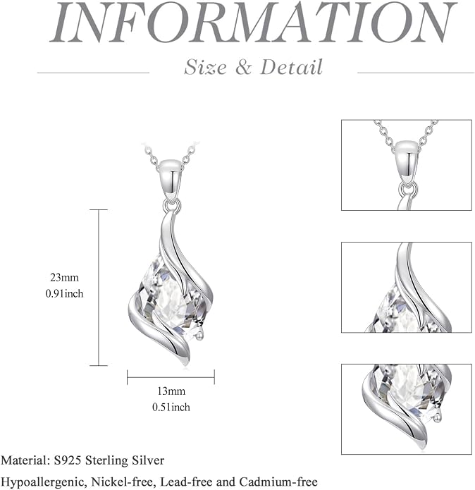 HPQQ Birthstone Necklace for Women 925 Sterling Silver Teardrop Pendant Fine Jewelry Birthday Mothers Day Gifts for Women Mom Her