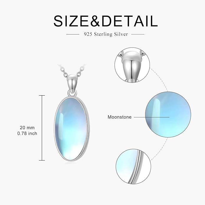925 Sterling Silver Oval Moonstone/Turquoise Pendant Necklace, Dainty Necklace Jewelry Gifts for Women, with 18+2inch Chain