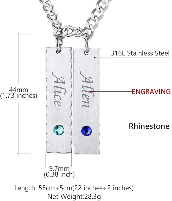 Custom4U Personalized Birthstone Bar Necklaces for Women, Custom Handmade Silver/Black/Gold Vertical Bar Pendants with 1-3 Names Engraved,Unique Memorial Necklace for Her