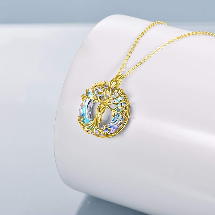 TOUPOP Tree of Life Necklace Gifts for Women 925 Sterling Silver Family Tree Pendant with Crystal Birthday Irish Jewelry Gifts for Women Her Wife Mom
